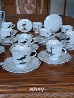 Dutch 3 Piece Demitasse Teacup, Saucer & Dessert Plate Hollandse Bird Pattern