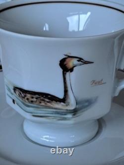 Dutch 3 Piece Demitasse Teacup, Saucer & Dessert Plate Hollandse Bird Pattern