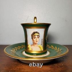 E. G. Limoges Empress Josephine Hand Painted Green Demitasse Porcelain Cup Saucer