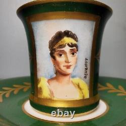 E. G. Limoges Empress Josephine Hand Painted Green Demitasse Porcelain Cup Saucer