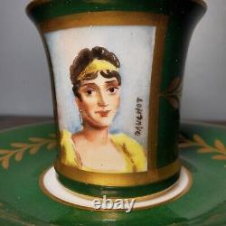 E. G. Limoges Empress Josephine Hand Painted Green Demitasse Porcelain Cup Saucer