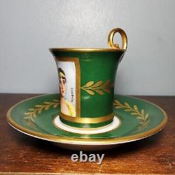 E. G. Limoges Empress Josephine Hand Painted Green Demitasse Porcelain Cup Saucer