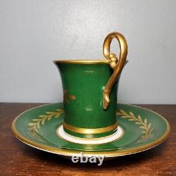 E. G. Limoges Empress Josephine Hand Painted Green Demitasse Porcelain Cup Saucer