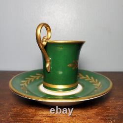 E. G. Limoges Empress Josephine Hand Painted Green Demitasse Porcelain Cup Saucer
