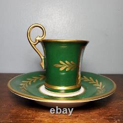 E. G. Limoges Empress Josephine Hand Painted Green Demitasse Porcelain Cup Saucer