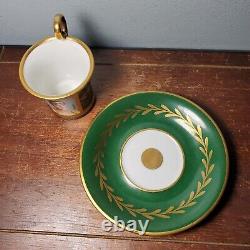E. G. Limoges Empress Josephine Hand Painted Green Demitasse Porcelain Cup Saucer