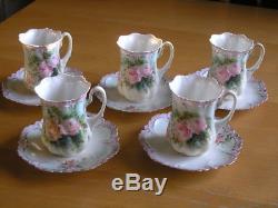Early Antique 5 Demitasse Cups and saucers Eggshell Hand Painted RS R S Prussia