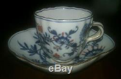 Early MEISSEN (1815-1860) Crossed Swords RICH Blue Onion Demitasse Cup & Saucer