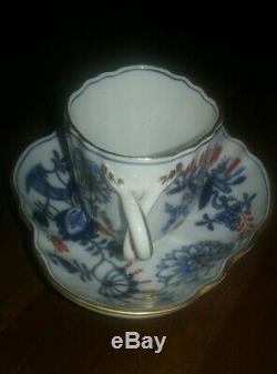 Early MEISSEN (1815-1860) Crossed Swords RICH Blue Onion Demitasse Cup & Saucer