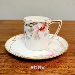 Edwardian Pink White & Gold Nippon Floral Design Espresso / Demitasse / Tea Set