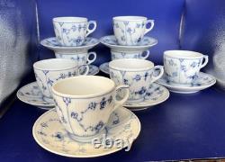 Eight Vintage Royal Copenhagen Blue Fluted Plain Demitasse Cups and Saucers