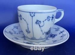 Eight Vintage Royal Copenhagen Blue Fluted Plain Demitasse Cups and Saucers