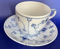 Eight Vintage Royal Copenhagen Blue Fluted Plain Demitasse Cups and Saucers