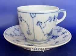 Eight Vintage Royal Copenhagen Blue Fluted Plain Demitasse Cups and Saucers