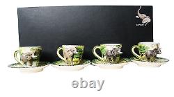 Elephant Demitasse Set 4 Cups&Saucers Safari South Africa IntuArt VTG New Signed