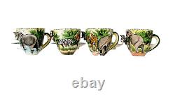 Elephant Demitasse Set 4 Cups&Saucers Safari South Africa IntuArt VTG New Signed