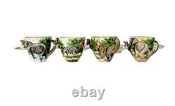 Elephant Demitasse Set 4 Cups&Saucers Safari South Africa IntuArt VTG New Signed