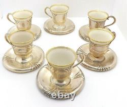 Elite JW Robinson Sterling Silver 6 Demitasse Cups & Saucers with Lenox Liners