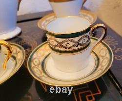 Elite Limoges Green Gold Encrusted Tea Pot Cup Saucer Creamer Sugar Bowl 4 Set