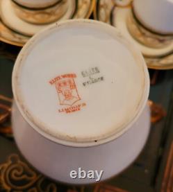 Elite Limoges Green Gold Encrusted Tea Pot Cup Saucer Creamer Sugar Bowl 4 Set