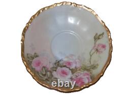 Elite Limoges Hand Painted Roses Demitasse Cup & Saucer Signed Balitrand Bin