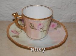 Elite Limoges Hand Painted Roses Demitasse Cup & Saucer Signed Balitrand Bin