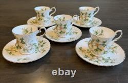 Elizabethan DOGWOOD (Swirl Scalloped) 5 Demitasse Cups & Saucers