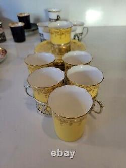 English Demitasse Cup and Saucers Sterling Holder Lot