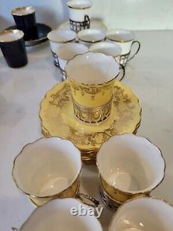 English Demitasse Cup and Saucers Sterling Holder Lot