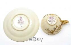English Royal Worcester Relief Porcelain Flowers Demitasse Cup & Saucer 1196