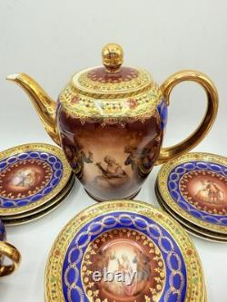Eschenbach Roswitha Demitasse Tea Coffee Set Cobalt Blue Porcelain 22k Gold 29pc