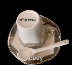 Espresso Demitasse Coffee Me Turkish Coffee Cups & Saucers Set in White withSilver