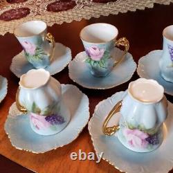 Exquisite & RARE 6 Vintage Floral and Grapes Demitasse cups & saucers J. Wallace