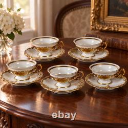 FIND Vintage KPM Poland Fryderyka 5 Demitasse Cups Saucers Gold Leaf Rococo