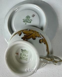 FIND Vintage KPM Poland Fryderyka 5 Demitasse Cups Saucers Gold Leaf Rococo