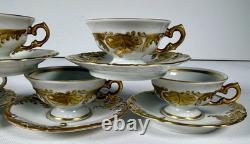 FIND Vintage KPM Poland Fryderyka 5 Demitasse Cups Saucers Gold Leaf Rococo