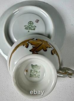 FIND Vintage KPM Poland Fryderyka 5 Demitasse Cups Saucers Gold Leaf Rococo FIND Vintage KPM Poland Fryderyka 5 Demitasse Cups Saucers Gold Leaf Rococo