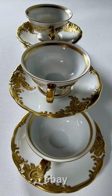 FIND Vintage KPM Poland Fryderyka 5 Demitasse Cups Saucers Gold Leaf Rococo