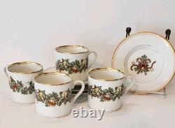 FITZ AND FLOYD St Nicholas SET of 4 DEMITASSE Cups and Saucers Christmas