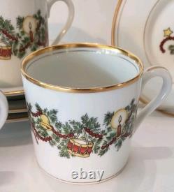 FITZ AND FLOYD St Nicholas SET of 4 DEMITASSE Cups and Saucers Christmas