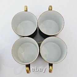 FITZ & FLOYD CHINOISERIE Demitasse CUPS SAUCER Set of 4 BUDDHA PAGODA CRANE