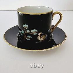 FITZ & FLOYD CHINOISERIE Demitasse CUPS SAUCER Set of 4 BUDDHA PAGODA CRANE