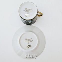 FITZ & FLOYD CHINOISERIE Demitasse CUPS SAUCER Set of 4 BUDDHA PAGODA CRANE