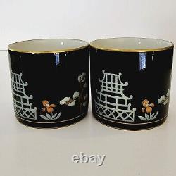 FITZ & FLOYD CHINOISERIE Demitasse CUPS SAUCER Set of 4 BUDDHA PAGODA CRANE