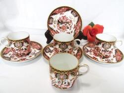 FOUR VINTAGE ROYAL CROWN DERBY KING'S IMARI 383 DEMITASSE CUPS & SAUCERS ca1924