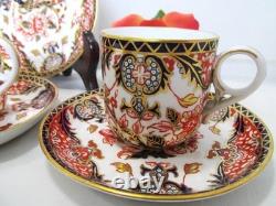 FOUR VINTAGE ROYAL CROWN DERBY KING'S IMARI 383 DEMITASSE CUPS & SAUCERS ca1924