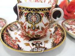 FOUR VINTAGE ROYAL CROWN DERBY KING'S IMARI 383 DEMITASSE CUPS & SAUCERS ca1924