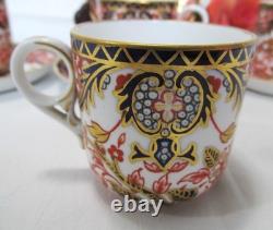 FOUR VINTAGE ROYAL CROWN DERBY KING'S IMARI 383 DEMITASSE CUPS & SAUCERS ca1924
