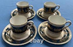 FOUR Wedgwood Columbia Blue & Gold R4509 Demitasse Cup and Saucer Sets