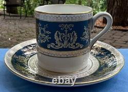 FOUR Wedgwood Columbia Blue & Gold R4509 Demitasse Cup and Saucer Sets